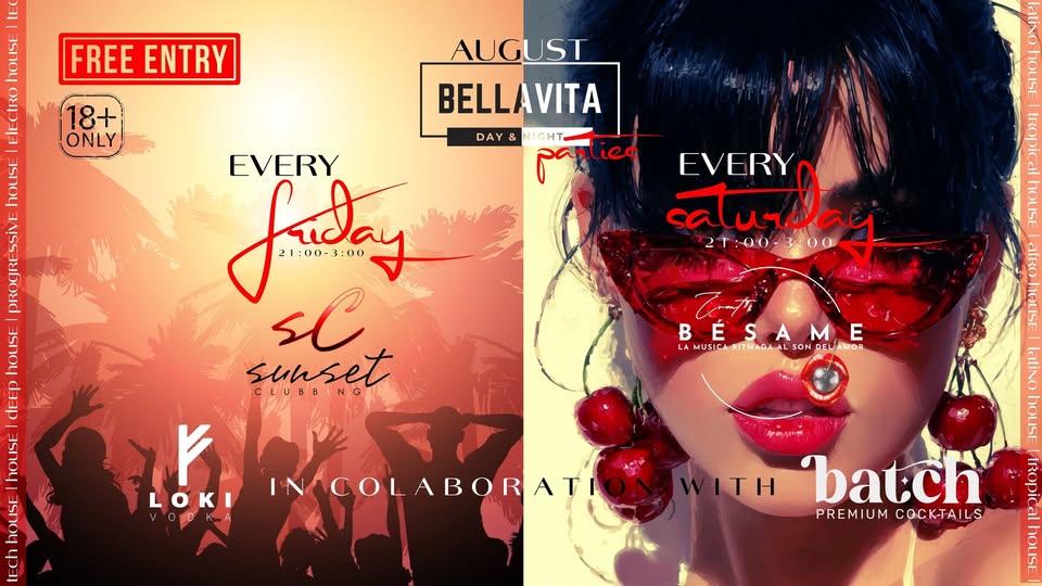 AUGUST PARTIES SUNSET CLUBBING & BÉSAME BELLAVITA