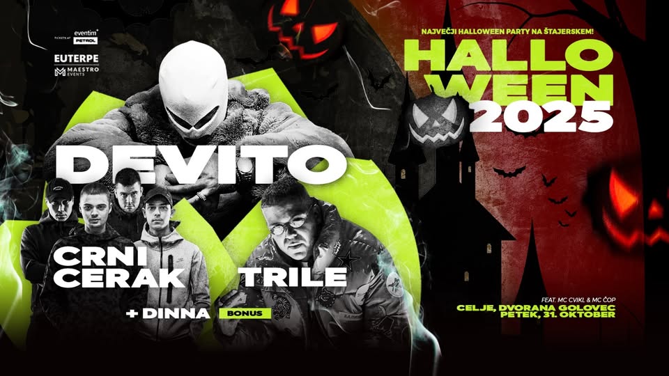 HALLOWEEN 2025 // DEVITO, CRNI CERAK, TRILE, DINNA // CELJE, 31.10.2025
